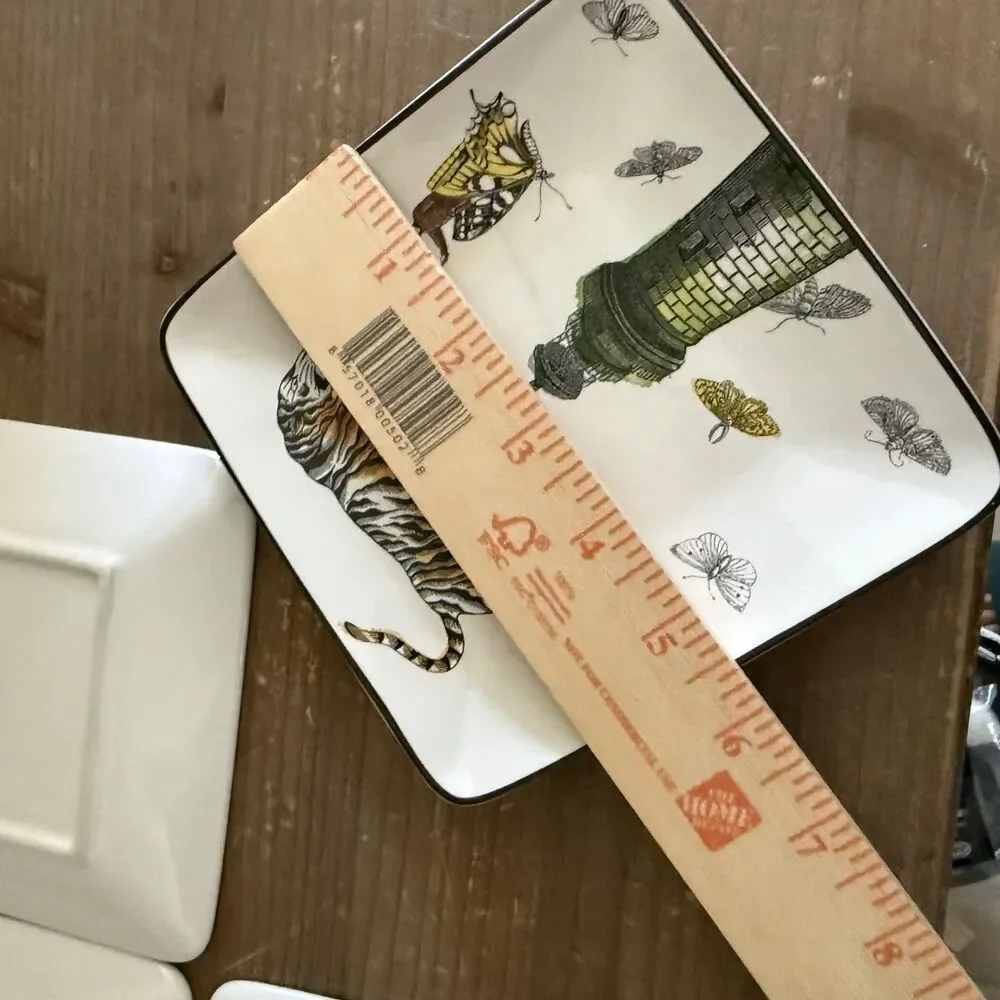 4 Pottery Barn Whimsical Square Appetizer Snack Plate Set Unicorn Tiger Elephant